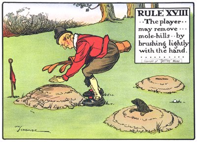 Rule XVIII: The player...may remove...mole-hills...by brushing lightly with the hand..., from 